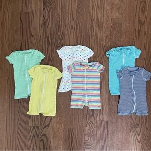 Primary, 3-6M Colorful Striped and Polka Dot Baby Sleep Shortie Rompers